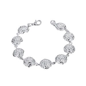 Sterling Silver Filled Flower Bracelet – 7.5" Link Chain with 13mm Floral Motifs